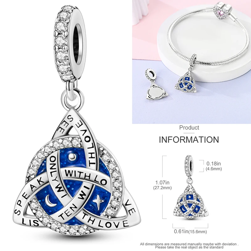 925 Sterling Silber keltische Knoten-Charm-Perlen, Dreifaltigkeits-Mond-Herz-Schmetterling-Anhänger für DIY-Armbänder, Halsketten, Geschenk für Frauen – Detail 7