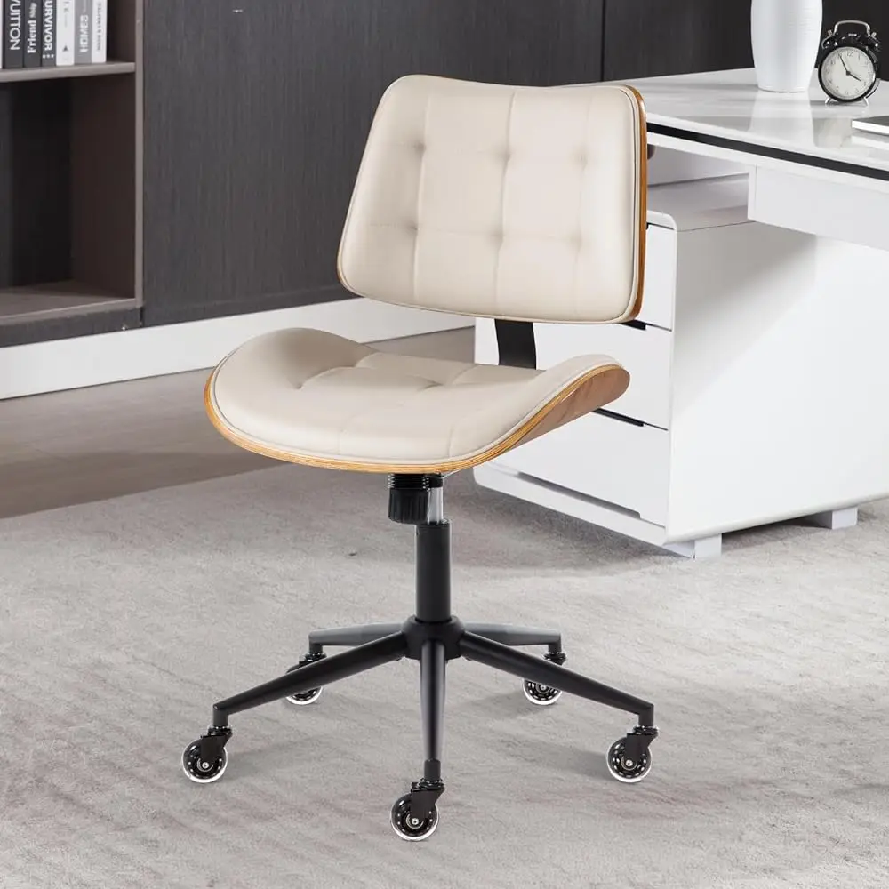 

Home Office Desk Chair With Wheels, Adjustable Height Arml Office Chair, Pu Leather Mid Ba 360° Small Computer Chair, Modern
