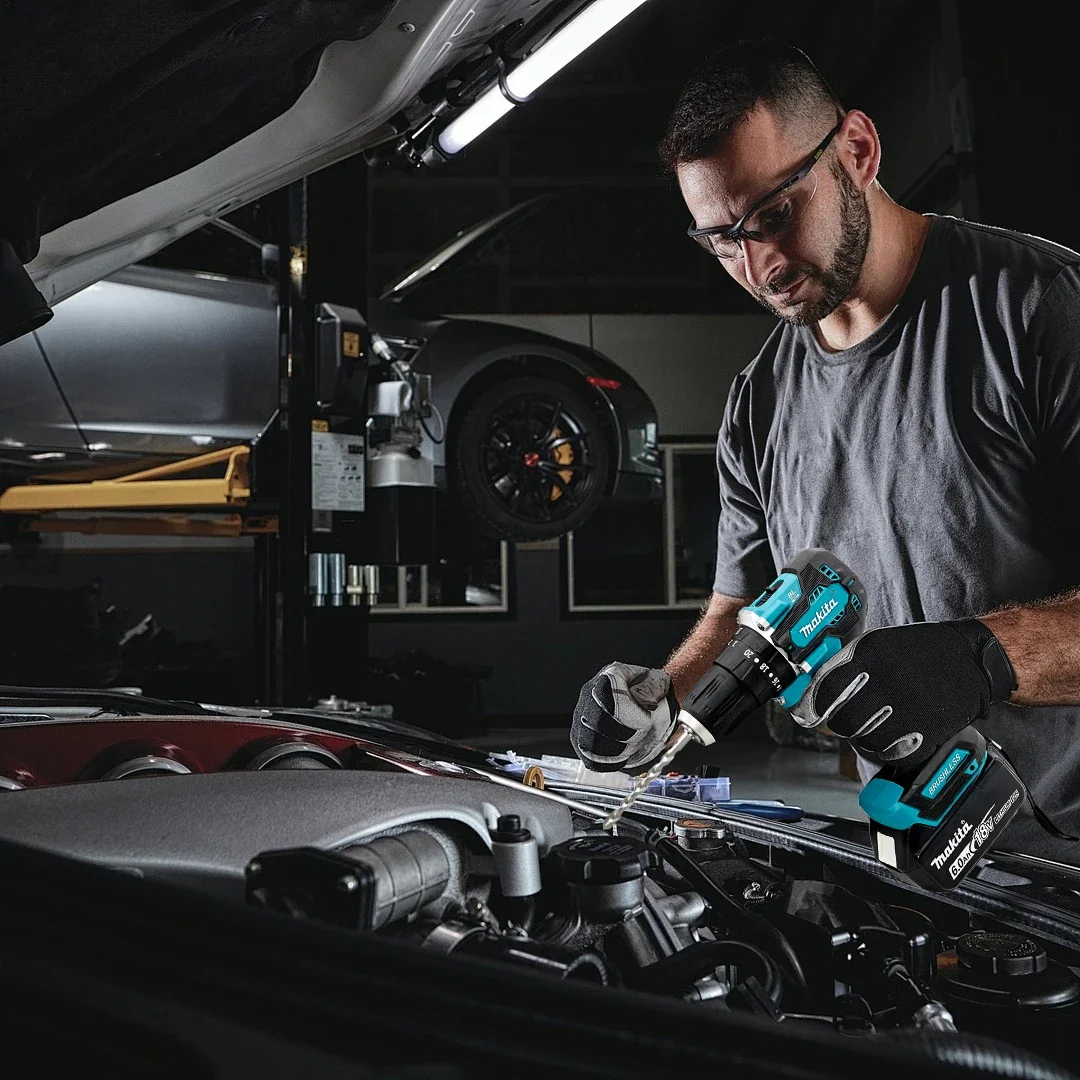 มากีต้า DDF487 18V สว่านไฟฟ้าไร้แปรงถ่านแบบชาร์จได้ แบตเตอรี่ลิเธียมไอออน ไขควงกระแทกแบบพกพา ขนาด 10 มม. เครื่องมือไฟฟ้า