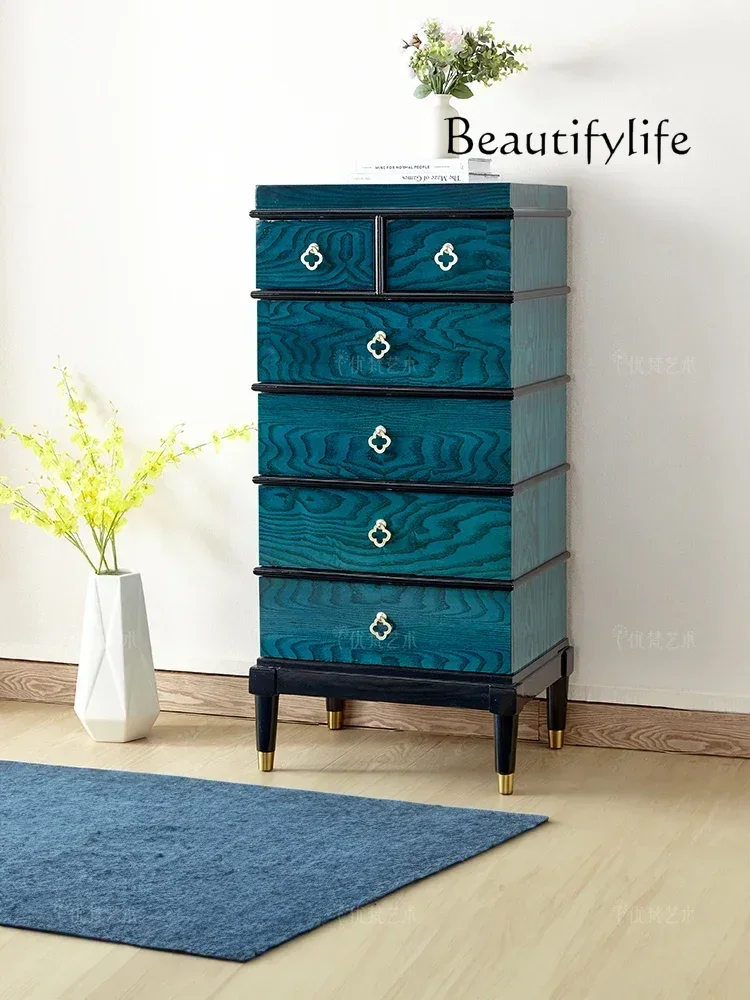 خزانة خشبية صلبة فاخرة خفيفة مكونة من ستة أدراج وخزانة مدخل لتخزين غرفة النوم المنزلية