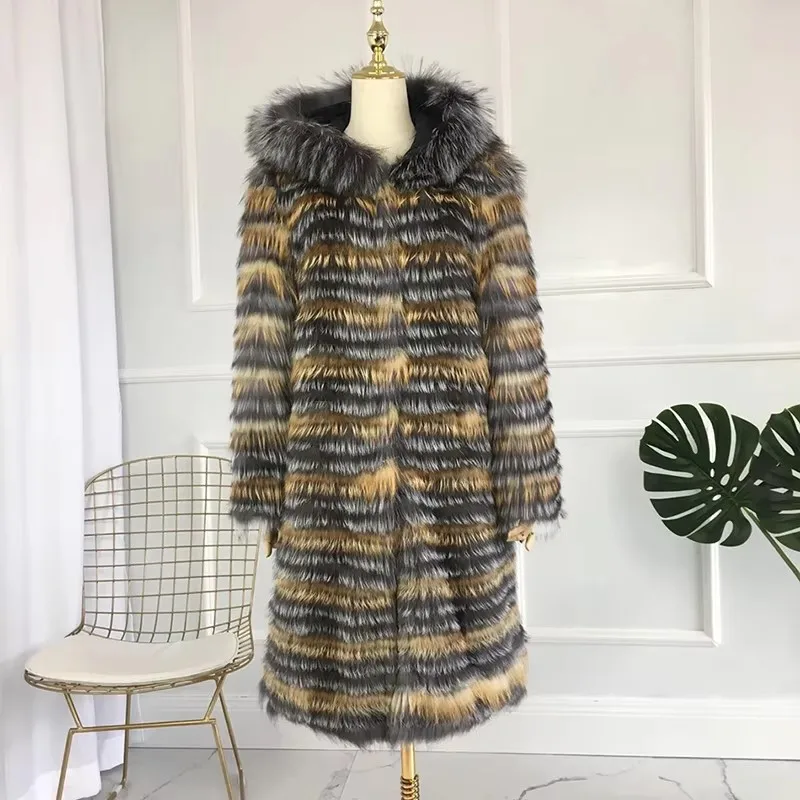 Natural Silver Fox Fur Coat With Hood Real Fur Coat Women Cropped Fur Jacket Fashion Red Fox Fur Jacket