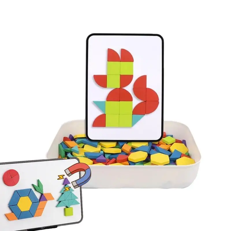 Houten Patroonblok Montessori Stam Educatief Speelgoed Grappig Creatief Kleurrijk Duurzaam Dik Houten Reis Tangram Puzzel