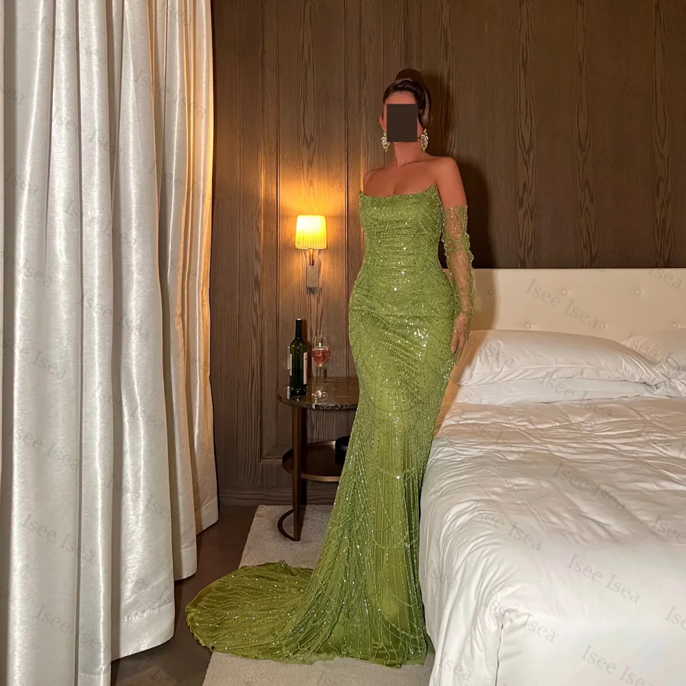 

Said Luxury Dubai Mermaid Green Beaded Evening Dresses with Gloves 2025 Saudi Arabia Women Wedding Party Gowns Customized