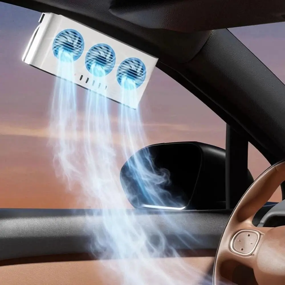 Three Outlets Solar Powered Fan With Light Solar Powered Car Window Fan Vent Cooler Window Mount Solar Car Fan Truck