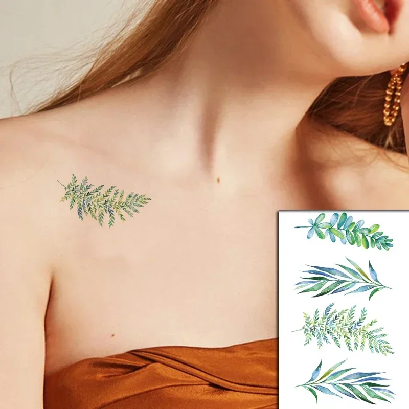 Tattoo Sticker Flowers Plant Green Design Waterproof Temporary Fake Tatto Flash Tatoo Arm Chest Neck Body Art for Women Men