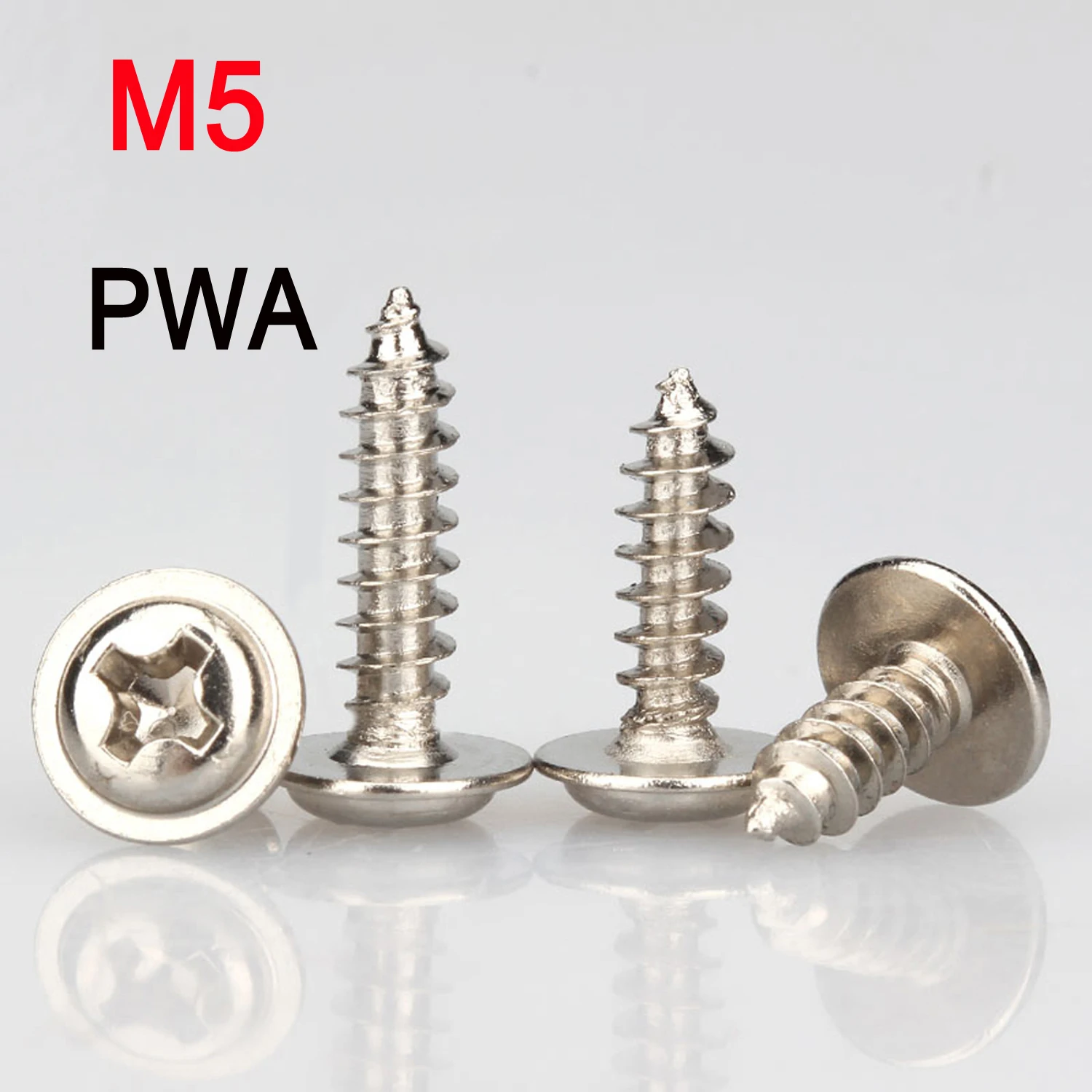 

5-50PCS 304 Stainless Steel PWA Self-tapping Screw Cross Round Pan Head With Washer Collar Wood Screw M5