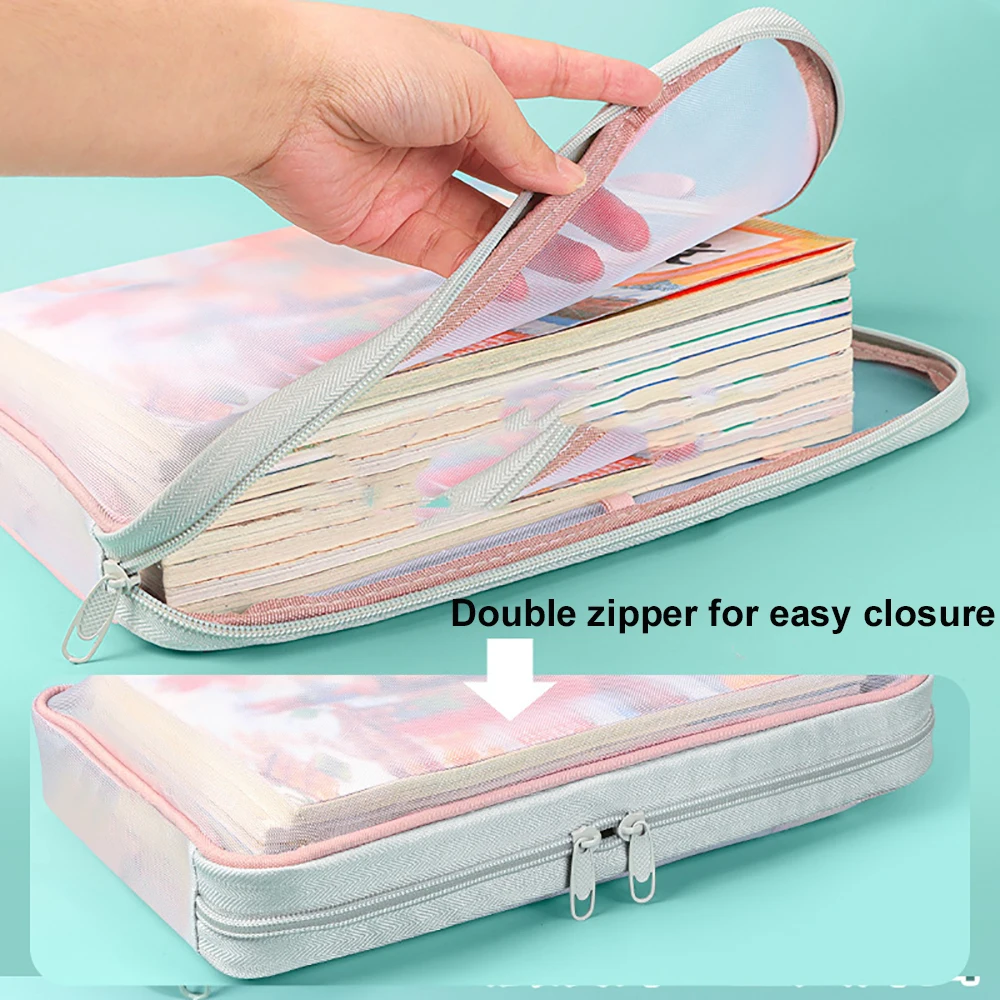 A4 Stationery Storage Bag Double-layer Mesh Zipper Bag Large Capacity School Office Supplies Stationary Bag Organizer Folders