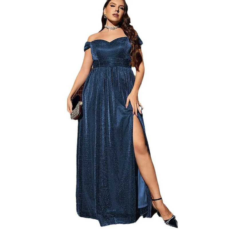 

Off Shoulder Sweetheart High Split Long Formal Evening Plus Size Dress Blue