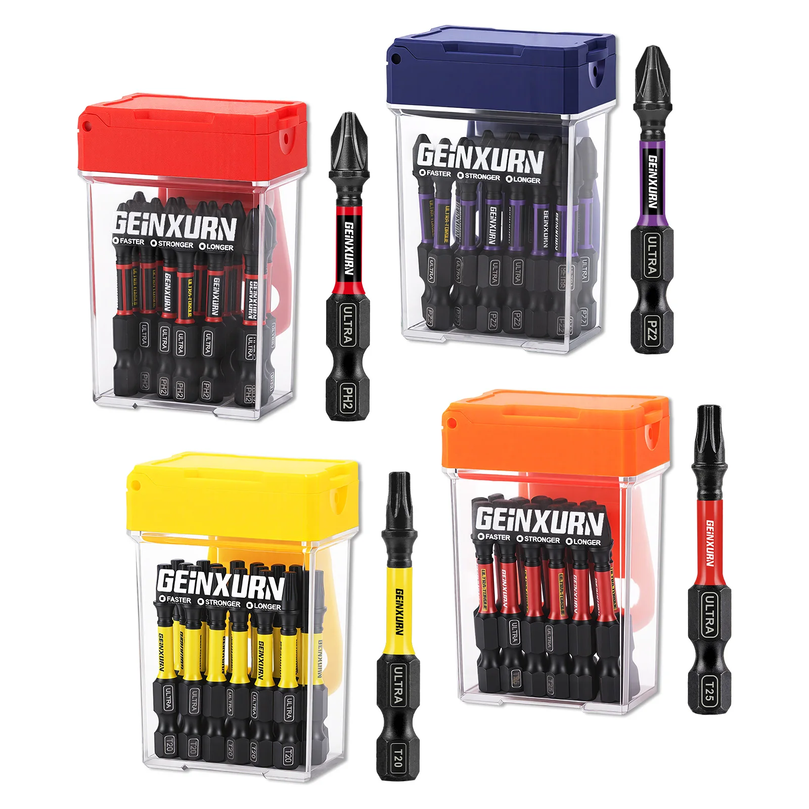 Geinxurn UTLTRA TORQUE Bit Sets, 2” (PH2,PH3) S2 Steel Multi Driver Bits with Colorful Storage Box, Motorcycle Repair Tools
