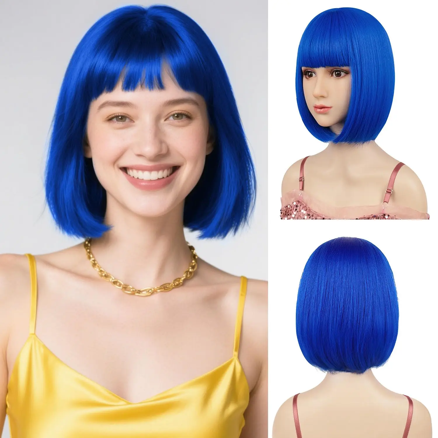 

Bob hairstyle fashionable dark blue synthetic wig for Halloween party cosplay wig for daily use high-temperature hair accessory