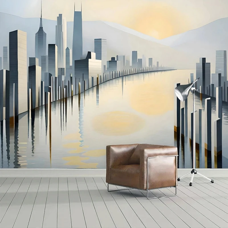 

Custom 3D Geometric Urban Landscape Abstract And Minimalist Future Style Living Room Background Wall Mural Papel De Parede Art