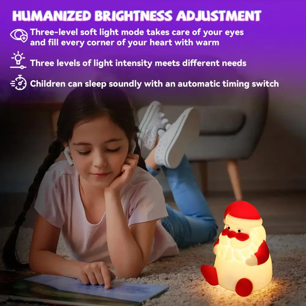 Santa Silicone Faucet Light Color Changing Santa Claus Night Light with Usb-c Charging Rechargeable Bedside Touch Lamp for Baby