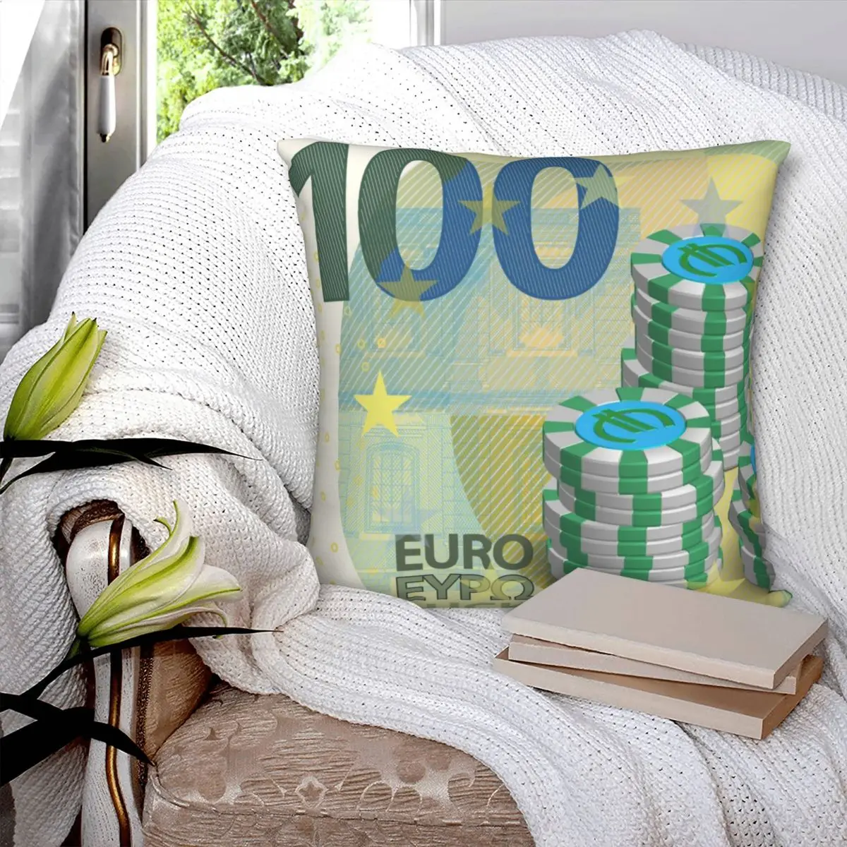 100 Euro European Union Note Square Pillowcase Polyester Pillow Cover Velvet Cushion Decor Comfort Throw Pillow For Home Sofa