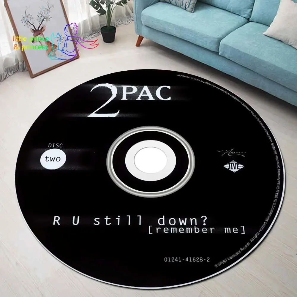 2Pac Music CD Rug Round Mat Round Carpet Round Rug Bathroom Mat Black Mat Home Decor Rug Living Room Kitchen Rug