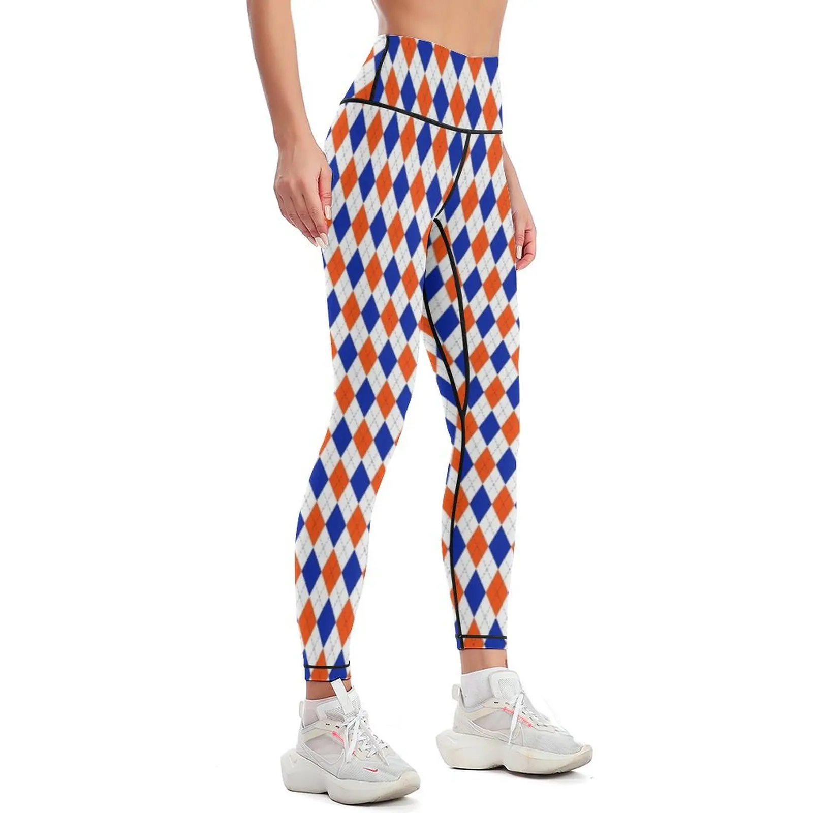 Orange and Blue Traditional Argyle All Over Print Leggings Women's fitness gym's clothing Womens Leggings