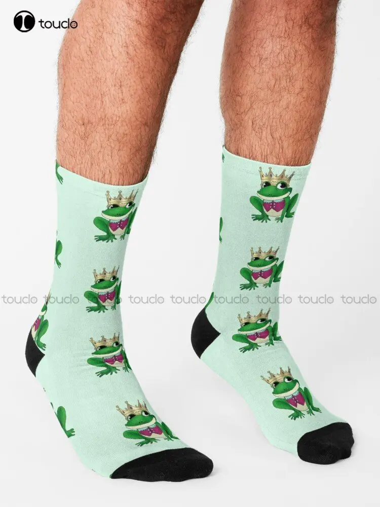 Frog Prince Socks White Soccer Socks Personalized Custom Unisex Adult Teen Youth Socks 360° Digital Print Custom Gift Streetwear