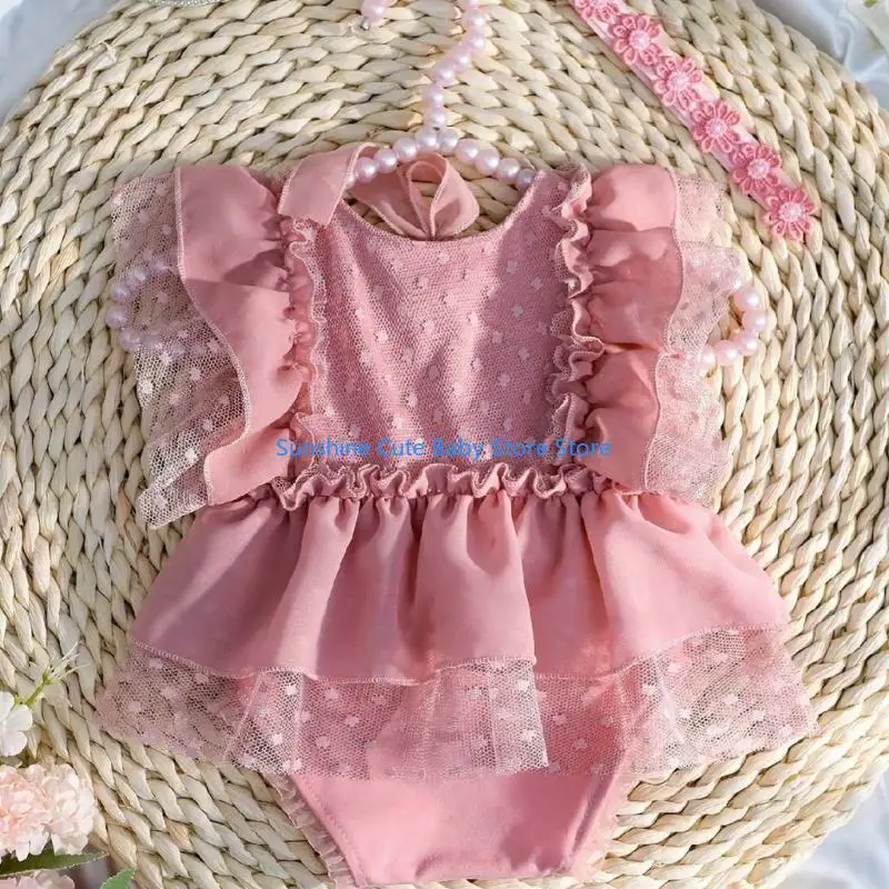 C5AF Trang phục chụp ảnh bé Băng đô hoa và áo liền quần Quần áo chụp ảnh cho bé gái