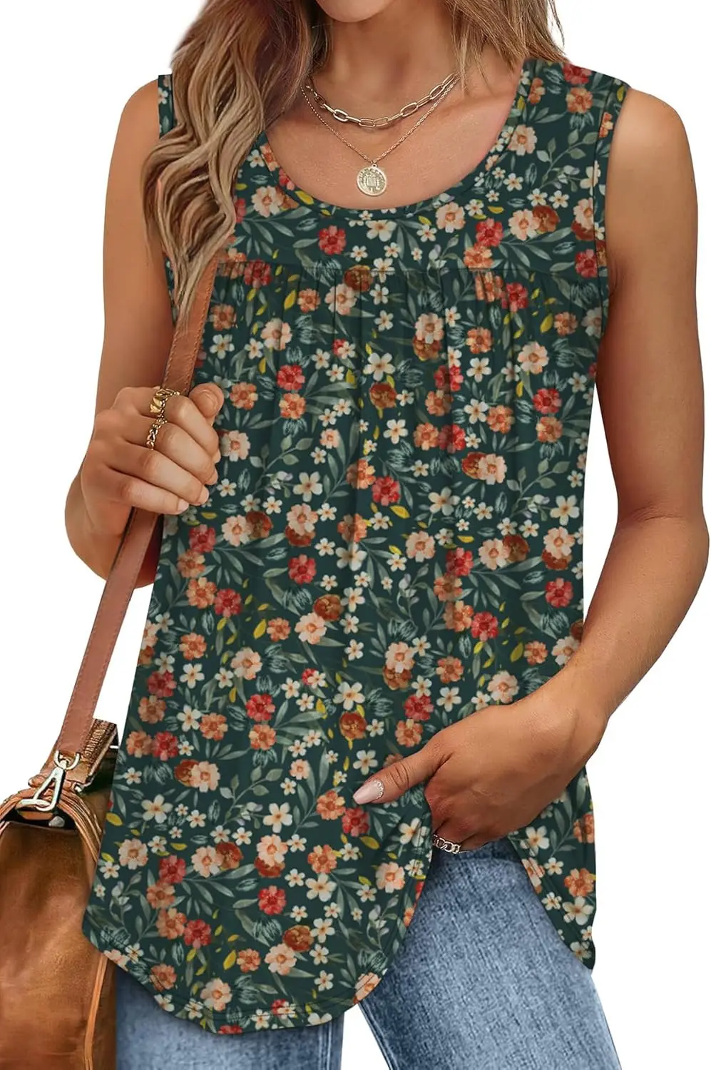 Plus size European and American cross-border spring and summer new casual crew neck shrink print vest top