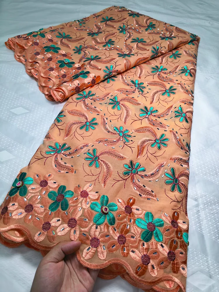 

5 Yard Cotton Luxury Lace High Quality Heavy Stones Embroidery African French Fabric Dubai Dry Swiss Voile Lace Fabric for Women
