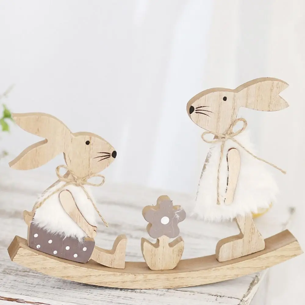 Cute Wooden Seesaw Rabbit Ornament Household Decor Easter Bunny Door Hanging Sign Easter Wreath Decor Happy Easter Party