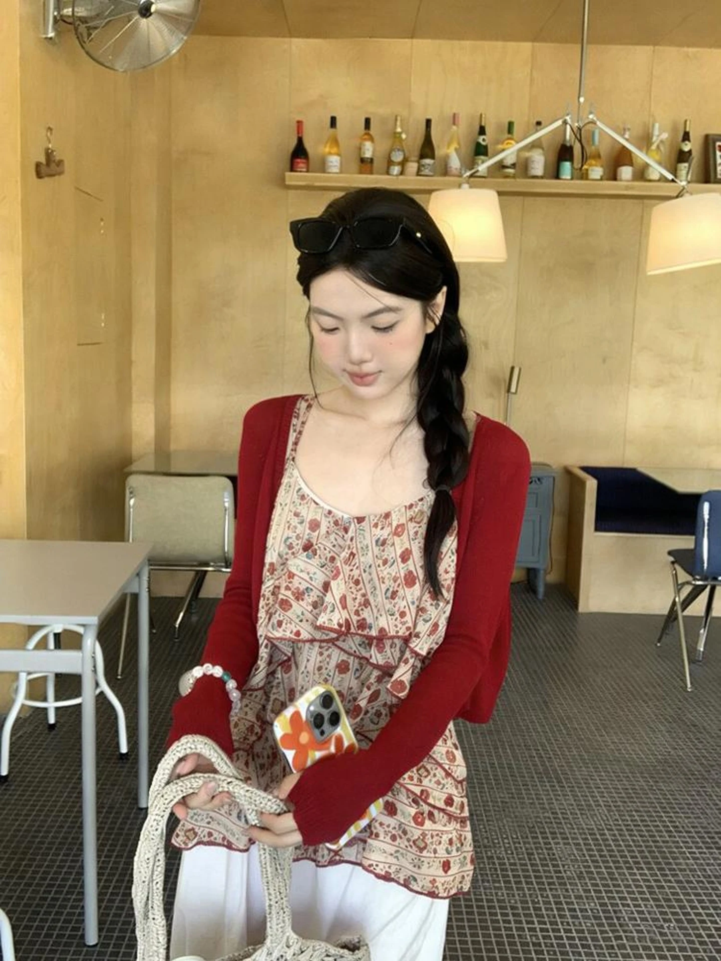 

Summer 2026 Women's Sweet Style Long Sleeve Open Cardigan Floral Print Asymmetrical Hem Blouse And Vest Set Casual Fashion