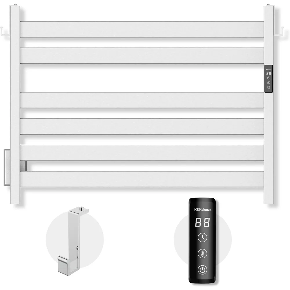 

Towel Warmer, Wall-Mounted 6-Bar Heated Towel Rack with Built-in Timer, Waterproof Electric Towels Heater, Plug-in and Hardwired