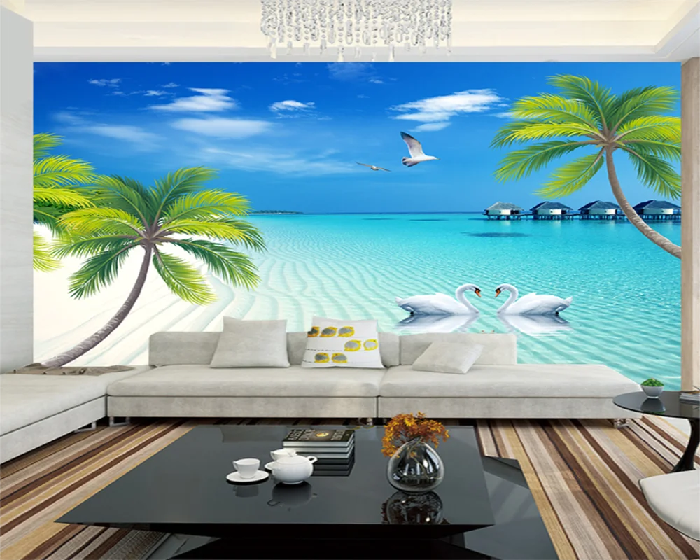 

beibehang Customized modern papel de parede 3d background bedroom living room seaside coconut tree stone landscape wallpaper