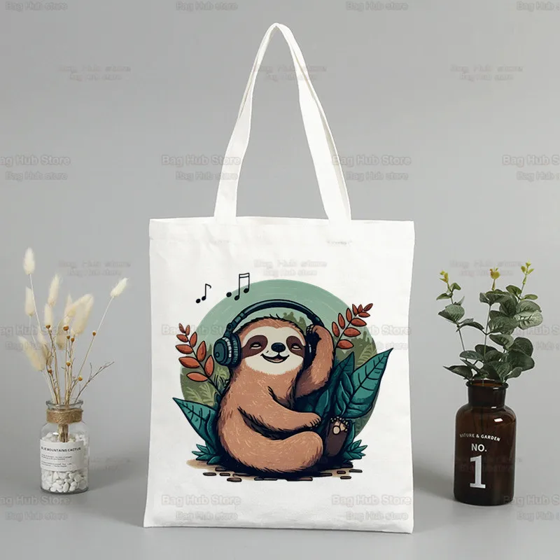 Kawaii Sloth Sorry I Can't I'm Very Busy Women Canvas Tote Bags Handbags Shoulder Bags Shopping Handbag