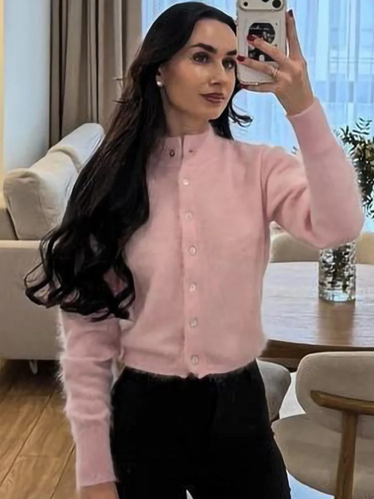 Tossy Women's Fuzzy Knit Cardigan Long Sleeve Button Front Mock Neck Soft Sweater Casual Daily Solid Color Winter Cardigan 2026
