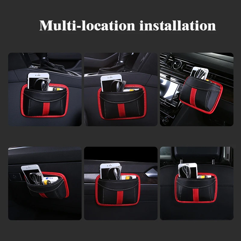 Universal Car Storage Box Multifunction PU Leather Protable Organizer Box Paste Type Debris Hanging Mobile Phone Storage Shelf