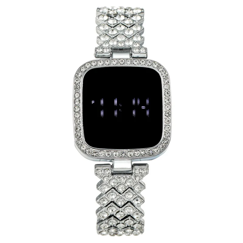 Fashionable square diamond inlaid women's watch, women's watch, LED touch screen electronic watch, wristwatch