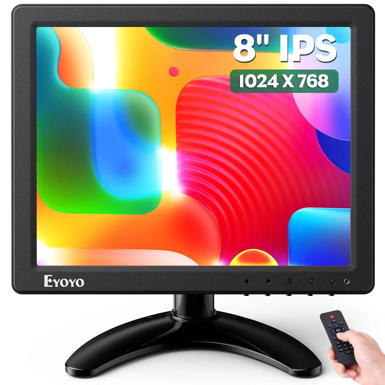 Eyoyo 8-Zoll-Desktop-Monitor (1024 × 768) mit Bildspiegelungsfunktion – Sicherheitsmonitor für CCTV-Kameras, wandmontiertes LCD-Display mit HDMI-/VGA-/BNC-/AV-/USB-Anschluss