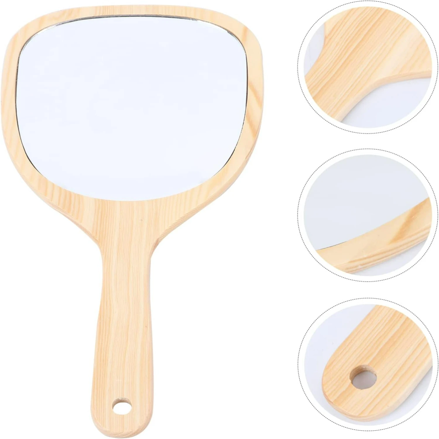 

Wood Hand Mirror for Women's Makeup, Salon & Travel - Medium Varnish Sector, Wall-mounted Bathroom Mirror