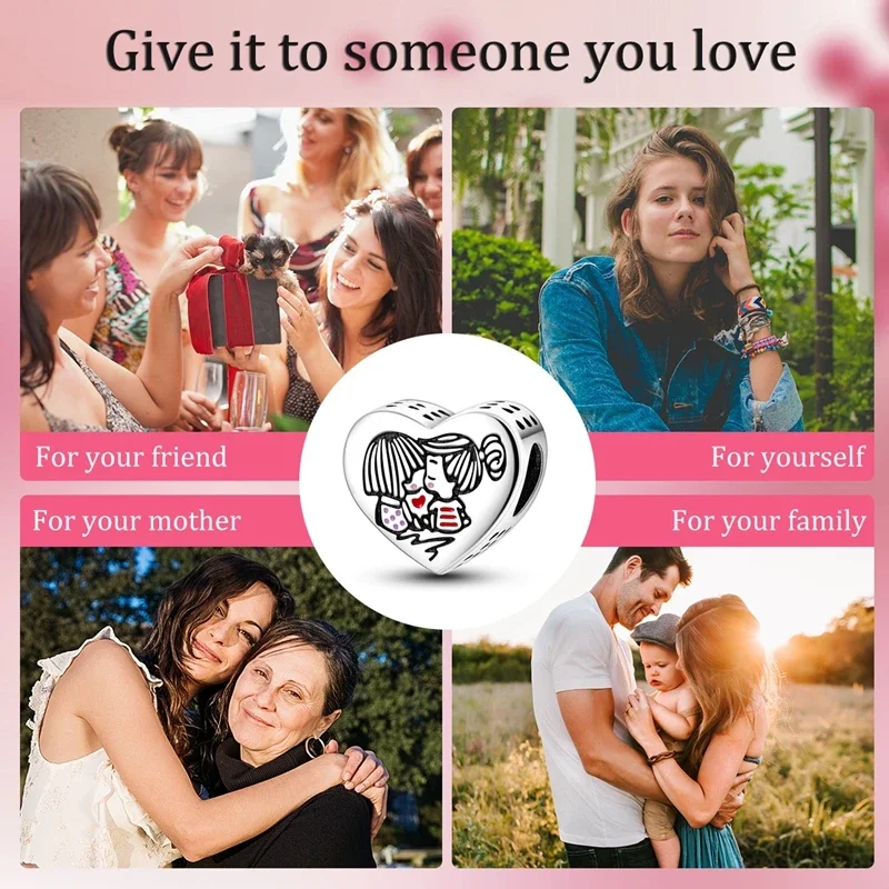 شقيقة جيدة على شكل قلب الخرز 925 فضة الخرز الأصلي صالح الأصلي 925 سحر خرز سوار مجوهرات هدايا للنساء