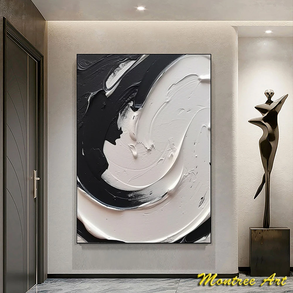 Hand Painted Oil Painting Large Black And White Abstract Painting Black And White Wall Art Black White Minimalist Wall Decor Art