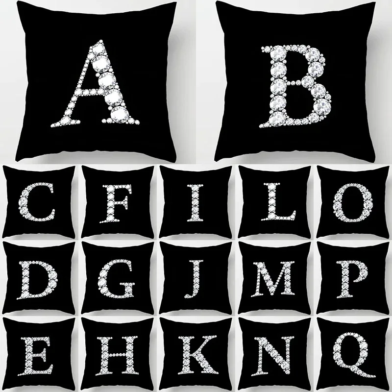 26 Diamond Alphabets Decorative Cushion Cover Pillow Case Pillow Covers Living Room Home Decor כיסוי כרית 45×45