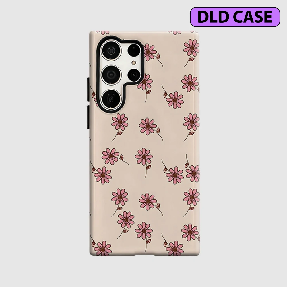 Pink Daisy Phone Case for Samsung Galaxy S26 S25 Ultra S24 S23 Ultra Plus Shockproof Double Layer Tough Back Cover