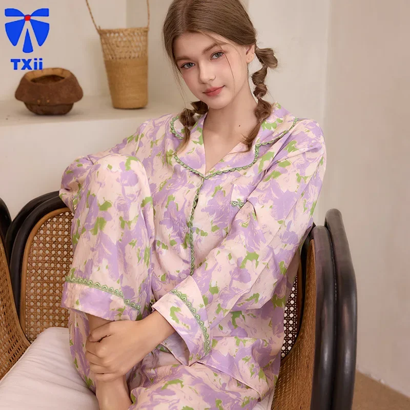 Fashion pajamas Breathable and Comfortable Home Clothes Printed Pajamas Women's Long Sleeve Set Can be worn outside Sleepwear