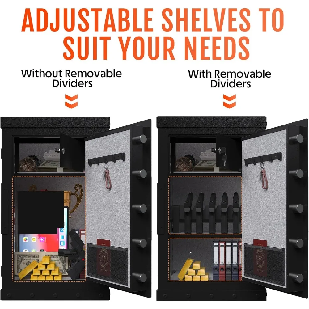 Biometric Fingerprint Heavy Duty 91 LB Home Safe with Removable Shelves, Pistol Rack, Fireproof Security Safe for Valuables