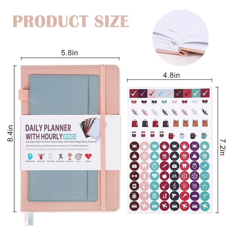 A34M-2024-2025 Planner With Practical Stickers, Undated Daily Weekly Organizer,Leather Cover With Card Storages&Paper Pocket