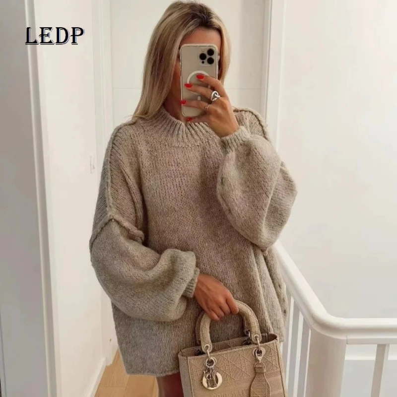 

Осень-зима 2024, новые женские свитера, европейские и американские повседневные свободные утягивающие пуловеры в простом стиле, тонкие вязаные пуловеры для женщин