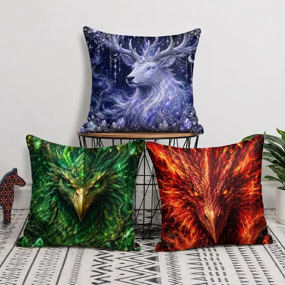 Mystic Elemental Animal Cushion Cover Short Plush Soft Double-Sided Printing Pillow Case Cozy Sofa Bedroom Home Decor Gift