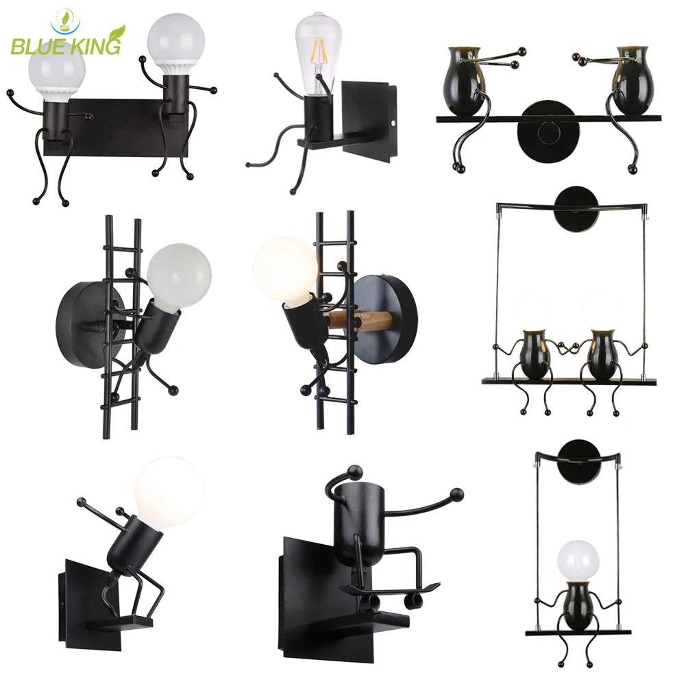 Simple modern matchstick man Cartoon wall light Children's room kitchen dining room bed room foyer study balcony aisle Wall Lamp