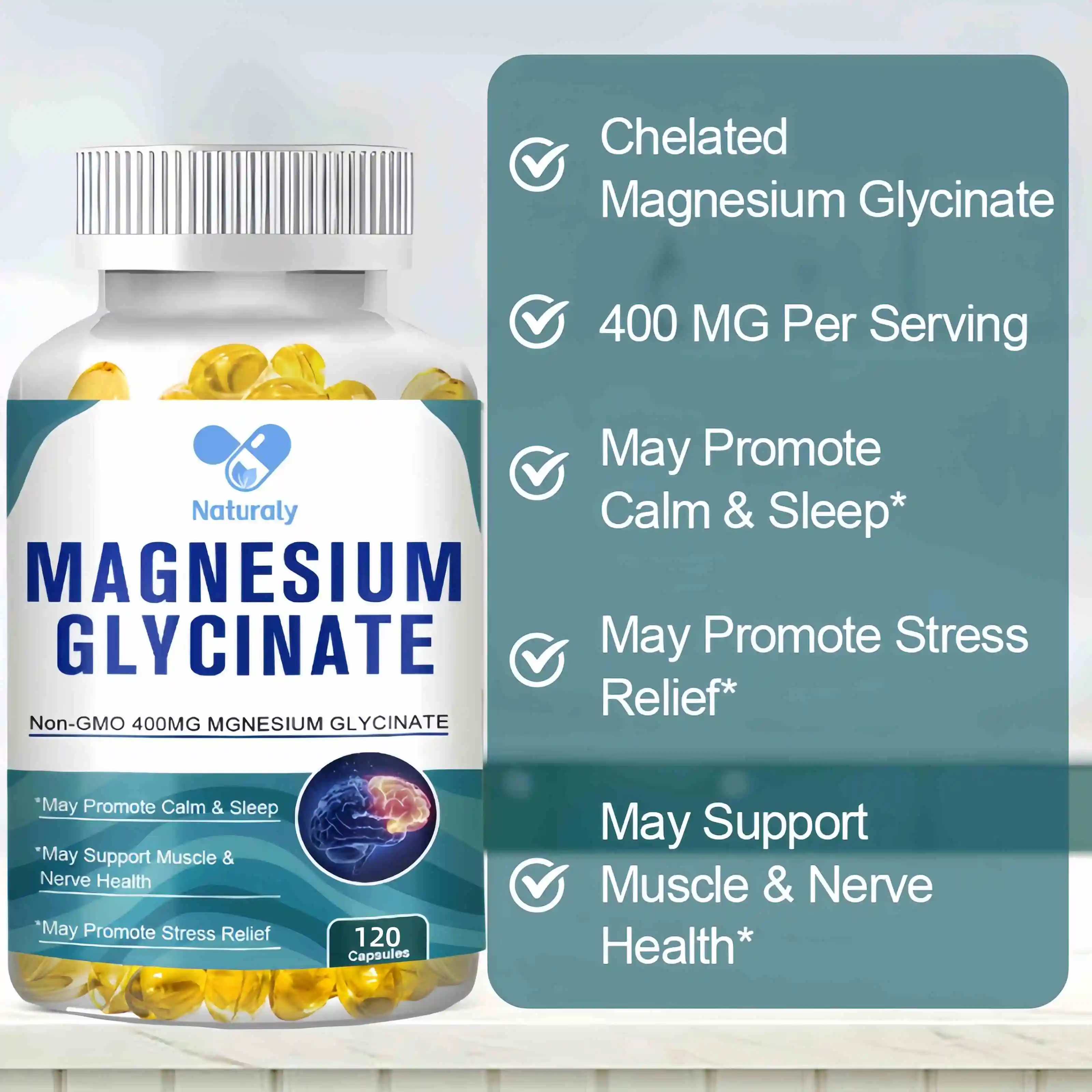 Magnesium Glycinate Capsules 400mg High Absorption Bone Support Health Care Mineral Supplement Promotes Muscle Gel 120 Capsules