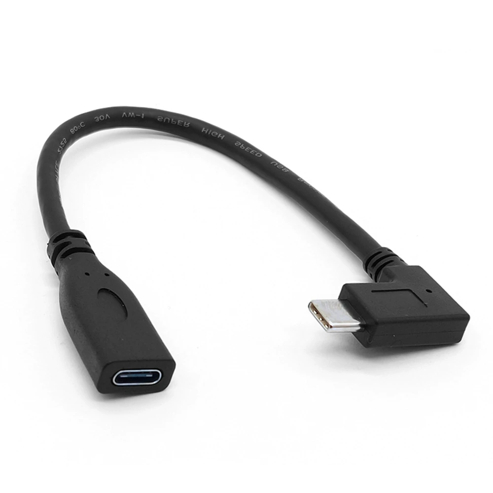 كابل تمديد الكوع الجانبي من النوع C USB3.1 ذكر إلى أنثى مطلي بالذهب كابل بيانات قصير لشحن الهاتف المحمول
