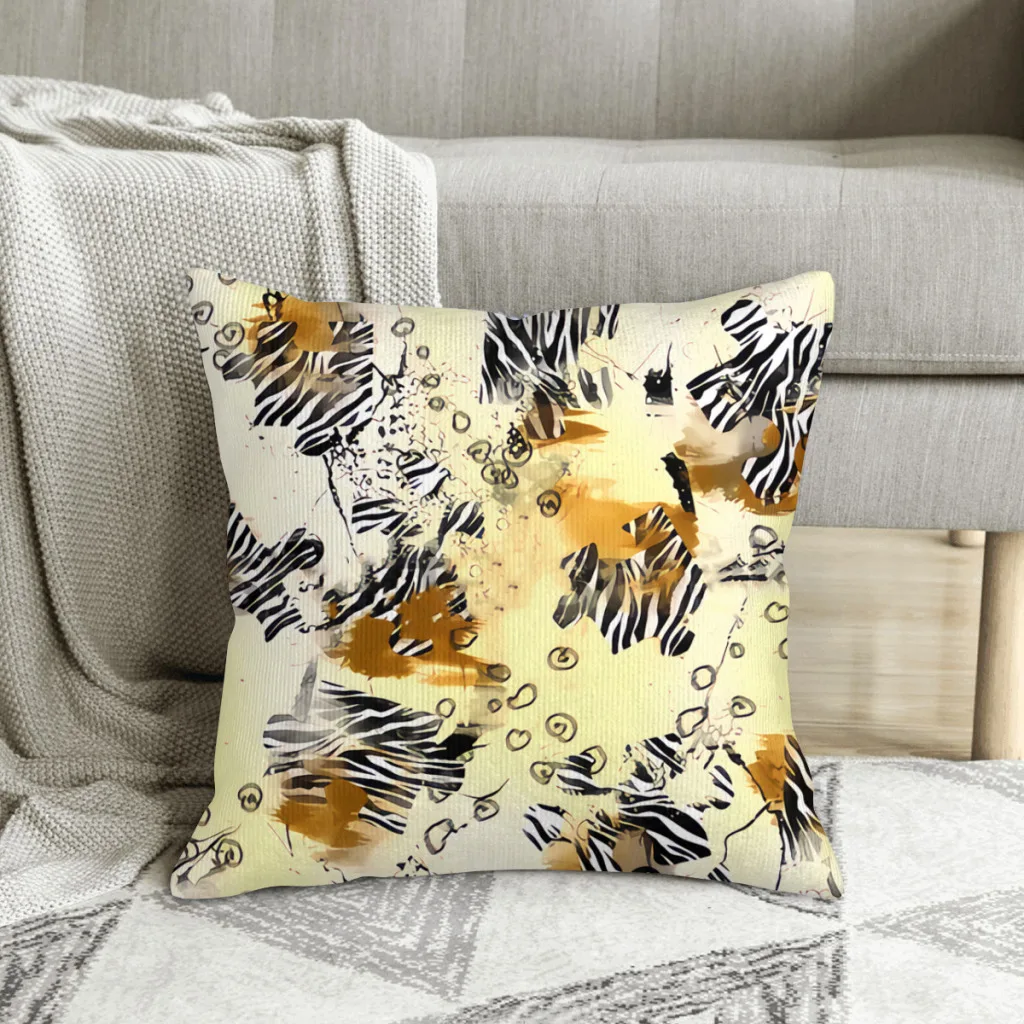 Puzzle Zebra Pattern with Splash Ink Effect and Linear Leopard Jigsaw Puzzle Polyester Cushion Cover Cojines Decorativos