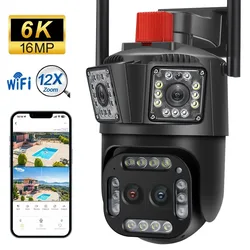 16mp 8K Wifi Ip Camera 12x Zoom Vier Lens Ptz Security Cam Auto Tracking Drie Scherm Video Outdoor Draadloze Bewakingscamera