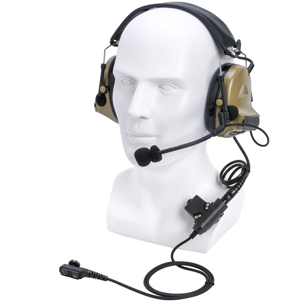 

U94 PTT+brown Tactical Headset and Noise Reduction Hearing Protection Shooting Headphone for Hytera Walkie Talkie Earpiece PD780