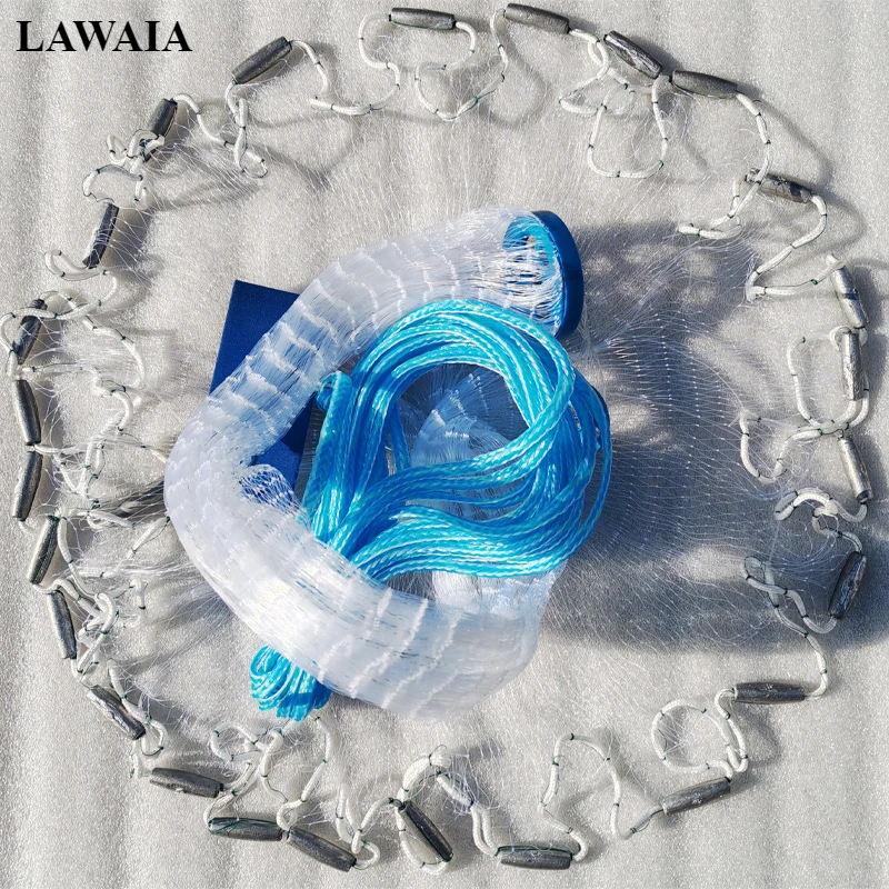 Lawaia Fishing Cast Net Monofilament Line Network with Lead Sinkers Outdoor Hand Throw Casting Nets for Catch Bait Fish