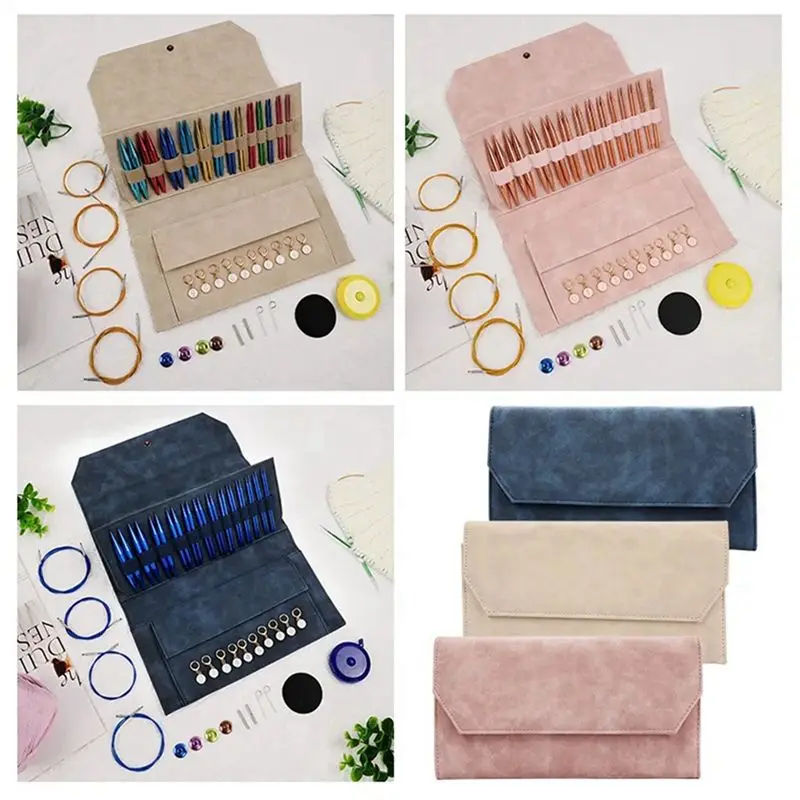 J1UL1N Aluminum Interchangeable Sewing Crochet Needles Circular Knitting Needles Set Weaving Yarn Knitting Tools Weave Kit